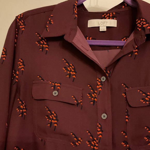 Loft Maroon Button Down Blouse - Picture 5 of 7